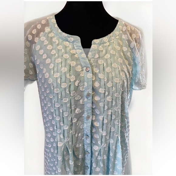 Soft Surroundings Top Blue Silk S Swiss Dot Pearl Buttons Dainty Feminine Shirt - Picture 4 of 10